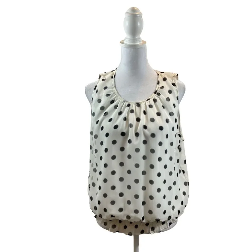 Collective Concepts White with Black Polka Dots Sleeveless Blouse Size‎ Large